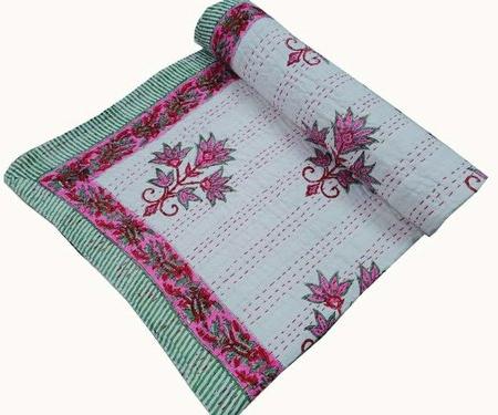 Bhawana Handicrafts Block Printed Kantha Quilt, Color : Multi