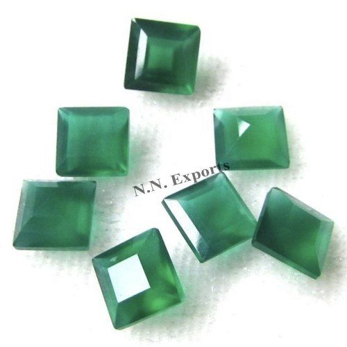 Natural Green Onyx Faceted Square Loose Gemstones