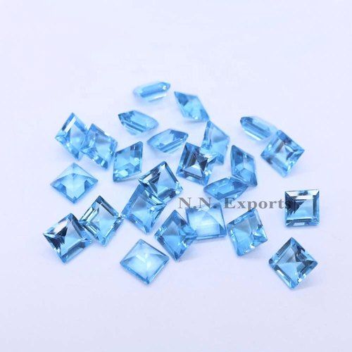 Natural Swiss Blue Topaz Faceted Square Loose Gemstones