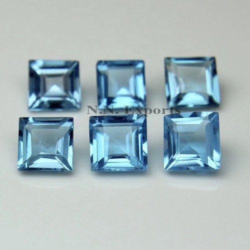 Natural Swiss Blue Topaz Faceted Square Loose Gemstones