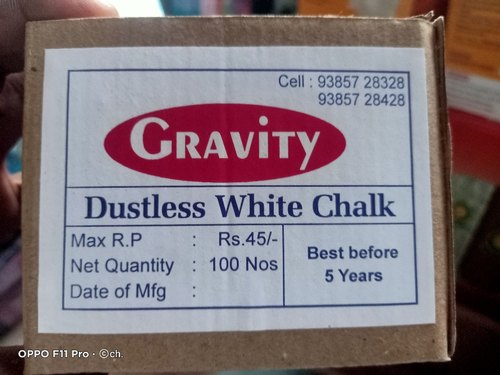 Gravity Gypsum Powder Dustless White Chalk, for School, Length : 8cm