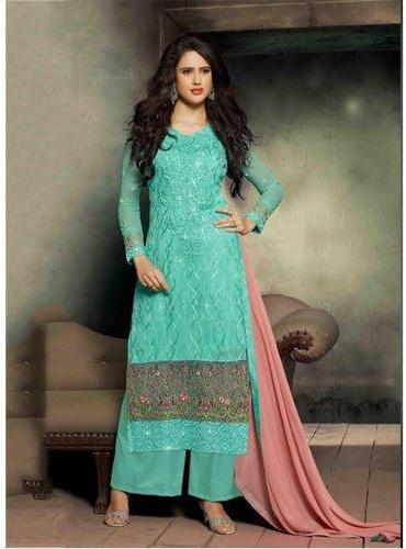 Ladies Embroidered Cotton Palazzo Suit, Occasion : Party Wear