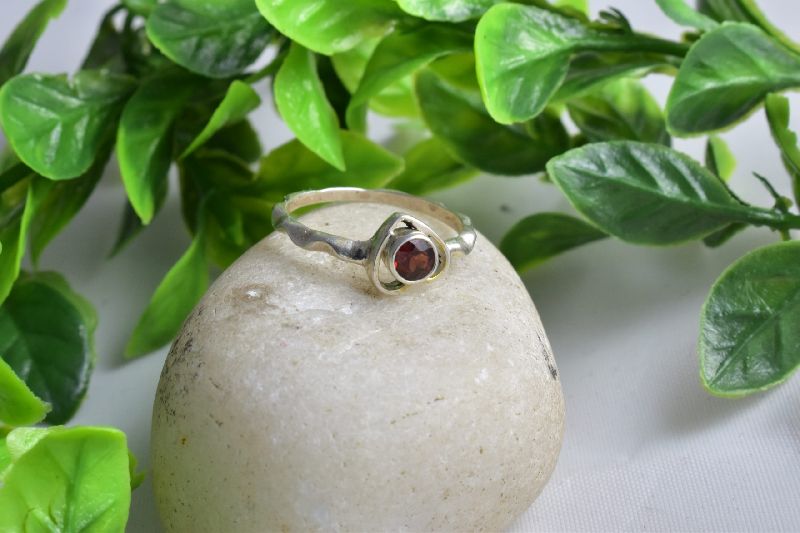 Petite Silver Garnet Heart Ring