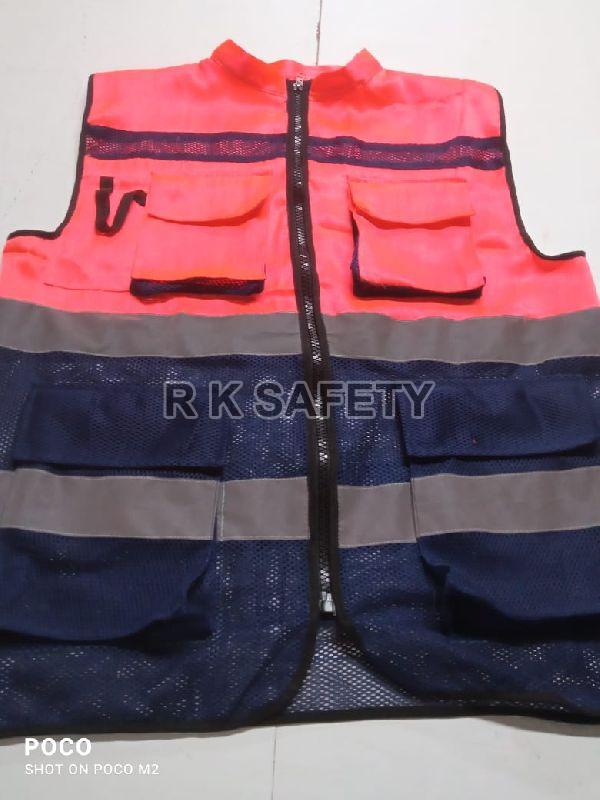 Polyester Net Safety jacket With Zipper, Color : Red