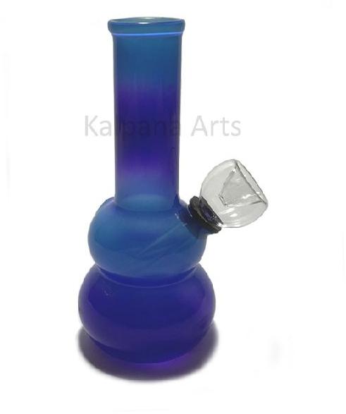 Double Bulb Blue color Glass Bong with Down Stem