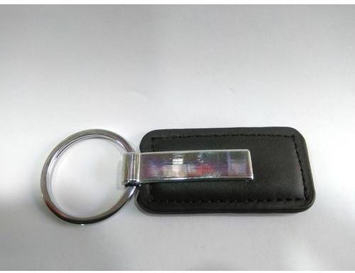 Plain leather keychain, Color : Black