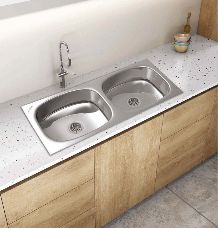 Double Bowl Stainless Steel Kitchen Sink, Shape Square, Color