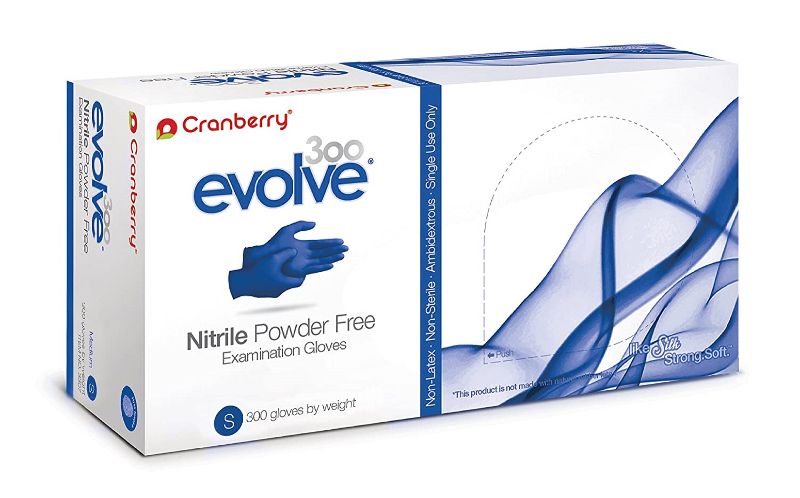 Cranberry USA CR3309case Evolve Powder Free Exam Gloves, X-Large, Nitrile, Beaded-Cuff, Blue (Pack of 3000)