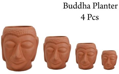 Round Ceramic Buddha Head Planters, Color : Brown