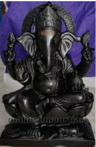 1.5 Feet Black Marble Ganesha Statue, for Worship, Pattern : Carved