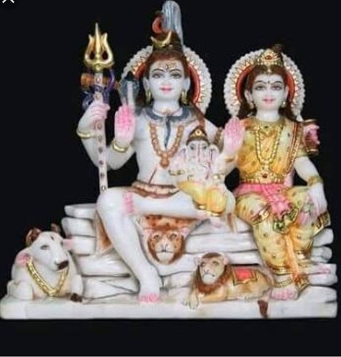 1.5 Feet Marble Shiv Parivar Statue, for Worship, Pattern : Painted