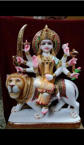 2 Feet Marble Durga Statue, for Worship, Pattern : Painted