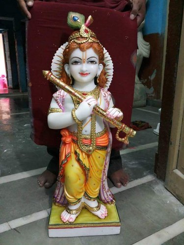 Little Marble Krishna Statue, for Worship, Pattern : Painted