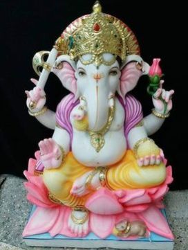Painted Marble Ganesha Statue