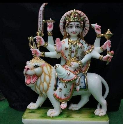 Religious Marble Durga Statue, for Worship, Pattern : Painted