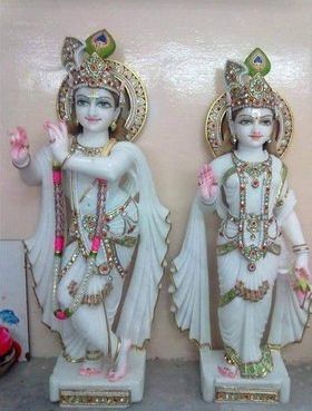 Religious Marble Radha Krishna Statue, for Worship, Pattern : Painted