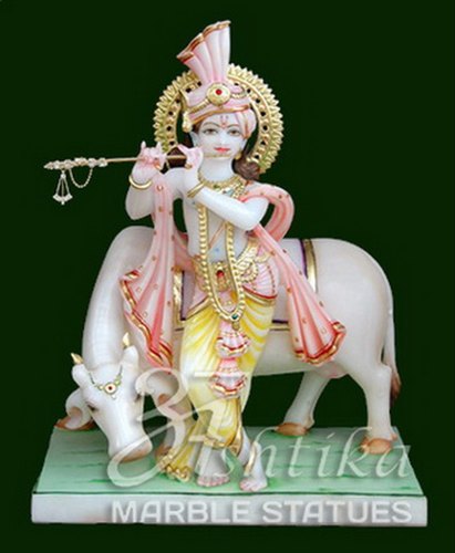 Marble Krishna Cow Statue