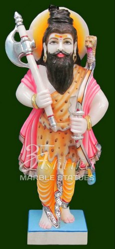 Jaipur Marble Parshuram Statue, for Worship, Temple, Pattern : Carved