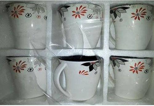 Ahaana Craft Printed Ceramic Tea Cup Set, Color : White