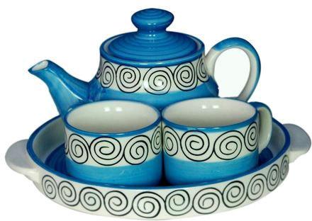 Ahaana Craft Printed Ceramic Teapot Set, Color : Skyblue