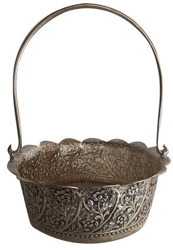 Copper Oxidized Metal Fruit Basket, Shape : Round