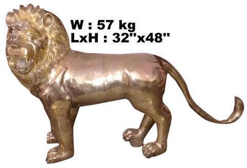 Brass Lion Statue, Color : Golden