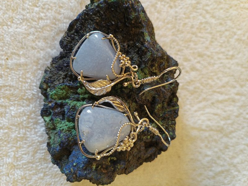 Blue Lace Agate Silver Earrings, Style : Antique