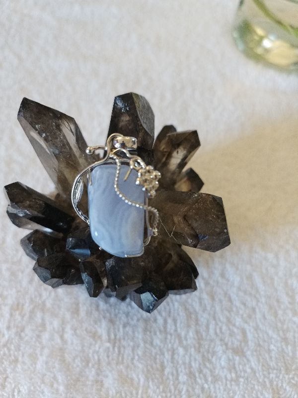 Blue Lace Agate Silver Pendant