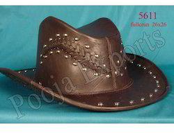 Round Leather Wide Brim Hat, Color : Brown