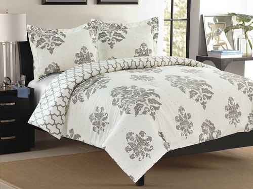 Cotton Double Flower Printed Bedsheet Set, Color : White