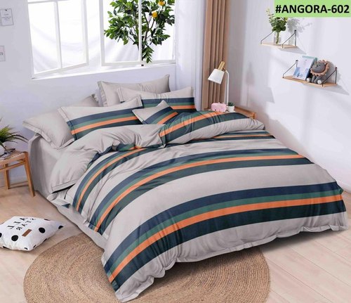 Poly Cotton Fitted Printed Striped Design Bedsheet Set