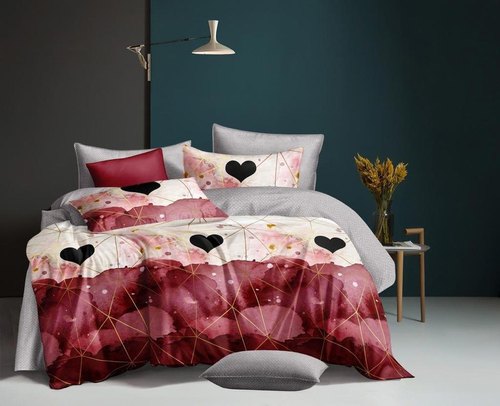 Poly Cotton King Heart Shape Design Bedsheet Set