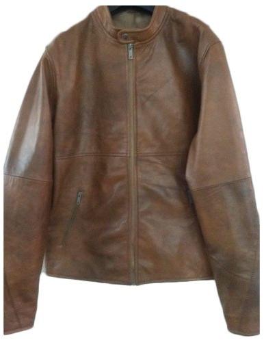 Plain Tan Mens Leather Jacket, Size : M-XXL