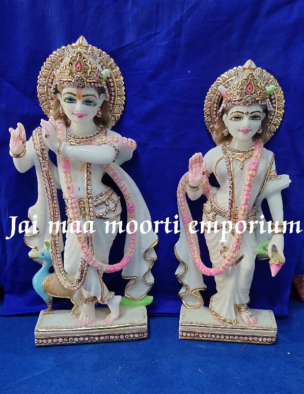 JMM Painted radha krishna marble idol, for Worship, Temple, Interior Decor, Office, Home