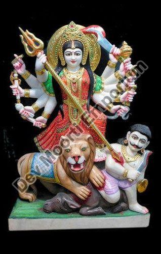 Painted Marble Mahishasura Mardini Statue, Packaging Type : Cardboard Box