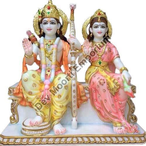Color Coated Marble Ram Sita Statue, for Religious Purpose, Pattern : Carved