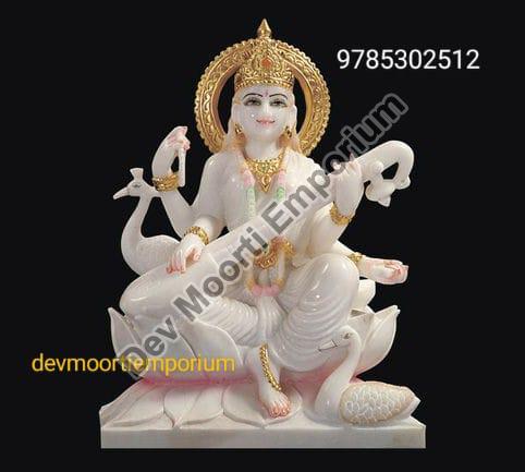 Powder Coated Marble Saraswati Mata Statue, for Religious Purpose, Pattern : Printed