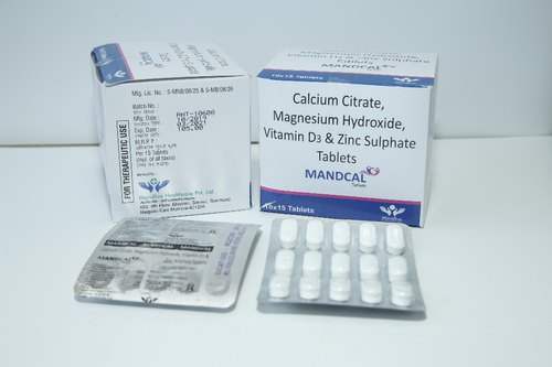 MANDCAL-1000 Calcium Citrate Tablets, Packaging Size : 10*15