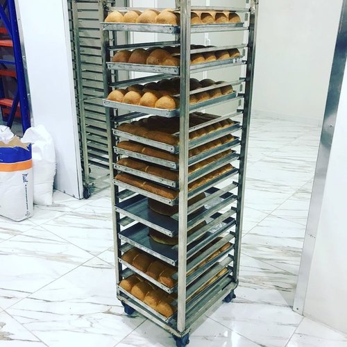 Ommi Stainless Steel Bakery Trolley, Color : Silver