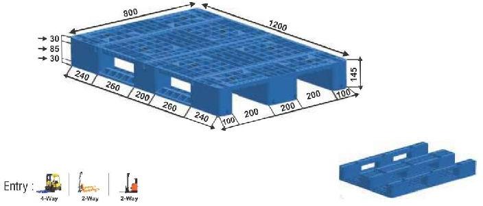 HDPE / PP plastic pallets, Entry Type : 4-Way