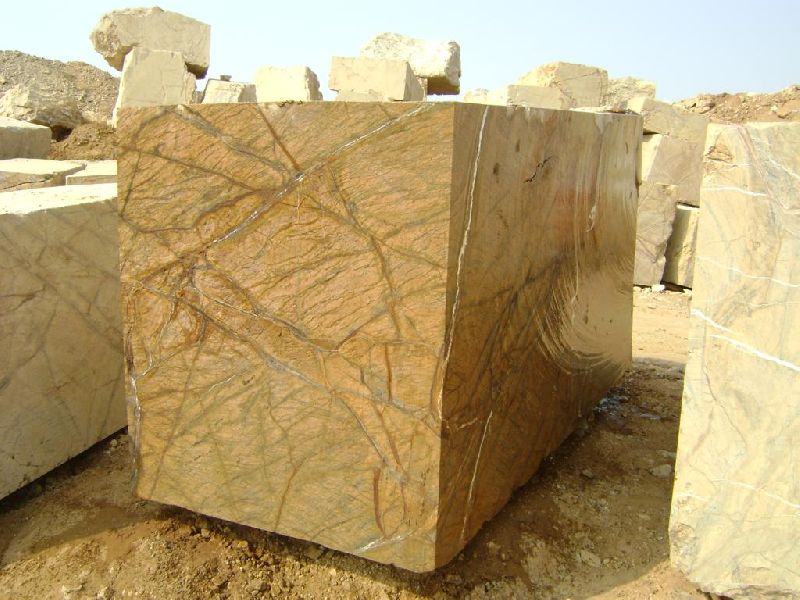 Rectangular Rainforest Golden Marble Block, for Hotel, Kitchen, Office, Feature : Fine Finished, Washable