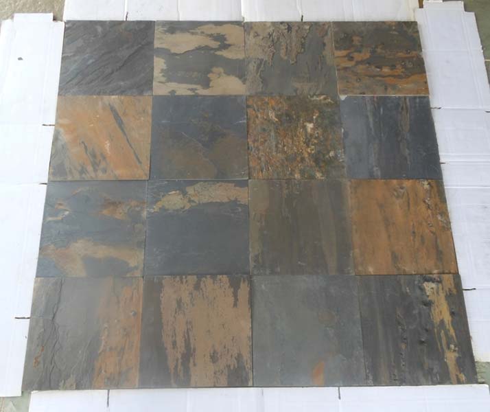 Rectangular Rustic Black Slate Stone, for Flooring, Feature : Durable