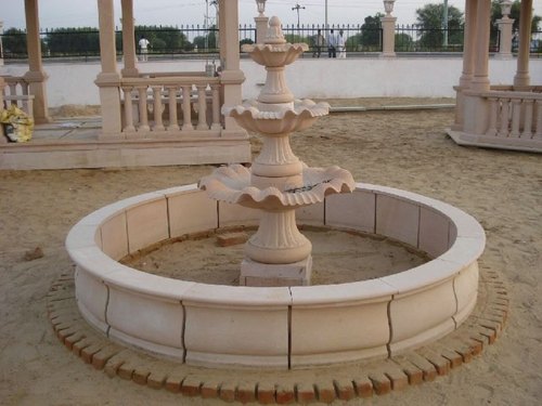 Round Coating Sandstone Garden Fountain, for Outdoor, Fountain Color : Brown