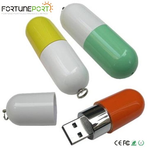 Fortuneport Plastic Capsule Shape Pen Drive, Color : White, Yellow, Green, Etc.
