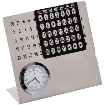 Rectangular Steel Desk Calendar with Clock