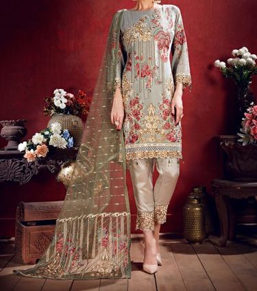 Ladies Embroidered Pakistani Unstitched Suit, Packaging Type : Packet