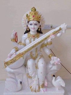 30kg Printed Marble Saraswati Statue, for Worship, Temple, Interior Decor, Office, Packaging Type : Cardboard Box