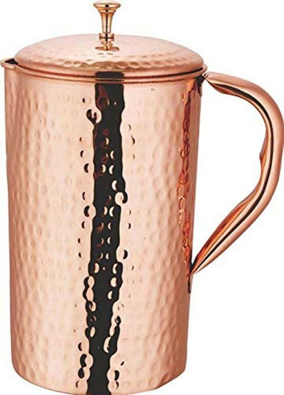Hammered Copper Pitcher with Lid, for Storing Water