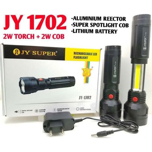 JY SUPER 1702 1800mAh Rechargebal Battery Plastic Torch Light Torch  (Black : Rechargeable)