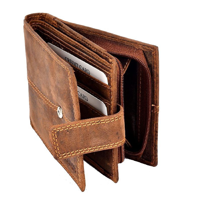 Polished Plain Leather Button Closure Wallets, Gender : Male